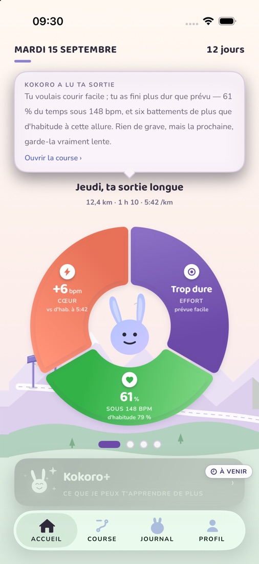 L'accueil de Kokorun : l'anneau de la dernière sortie, cœur, effort et temps sous le seuil, avec la lecture de Kokoro au-dessus